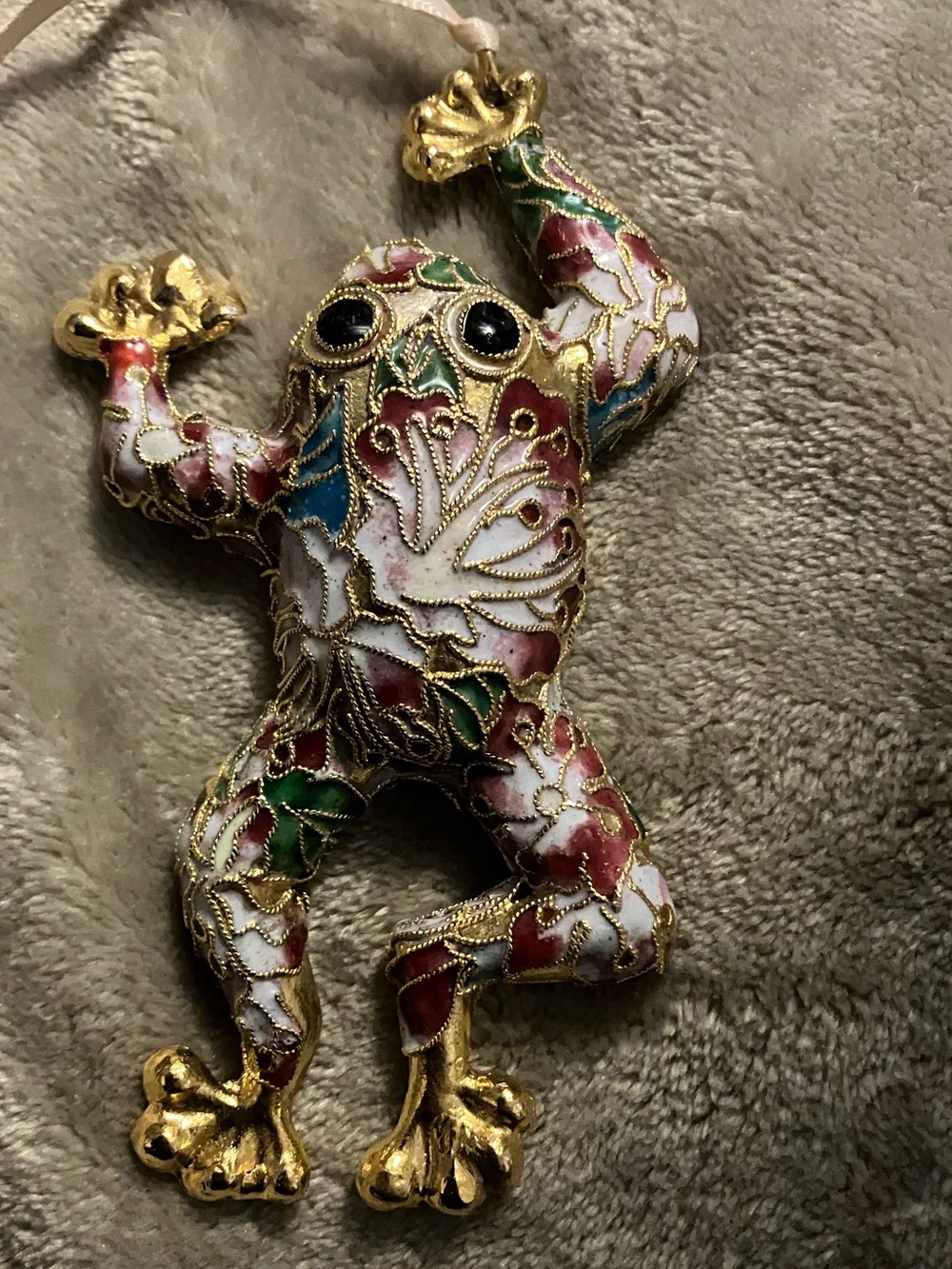 Cloisonné-Style Frog Ornament in Multicolor with Gold Accents